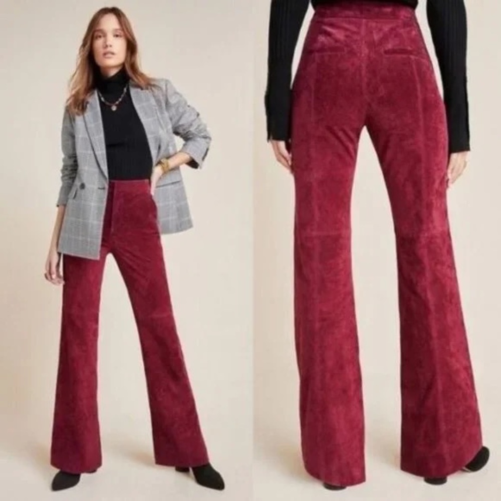 New Anthropologie Wine Genuine Suede Pants, Women’s Size 12